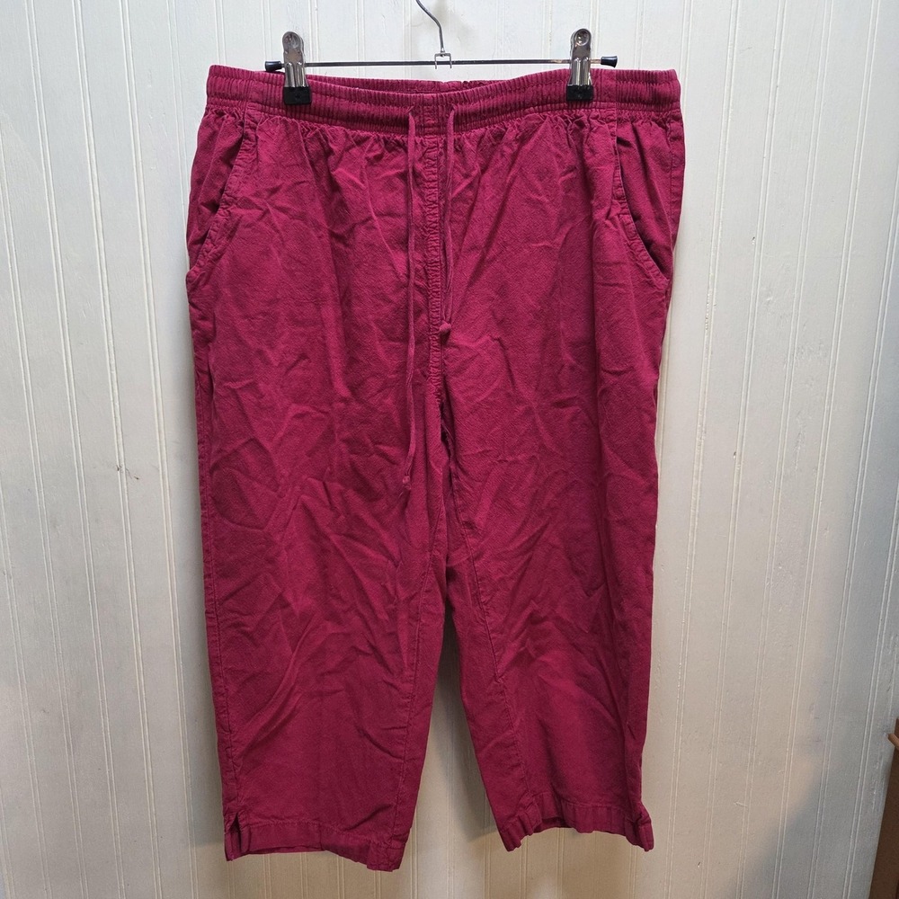 Kim Rogers Capri Pants Womens S Red Twill Drawstring Elastic Waist Casual Crop